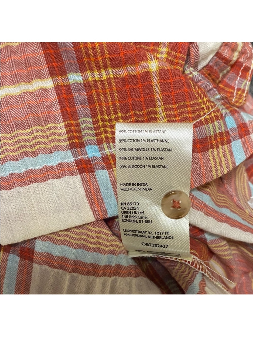Anthropologie Rust and White Plaid Ruffle-Sleeve Button Down - Picture 8 of 8